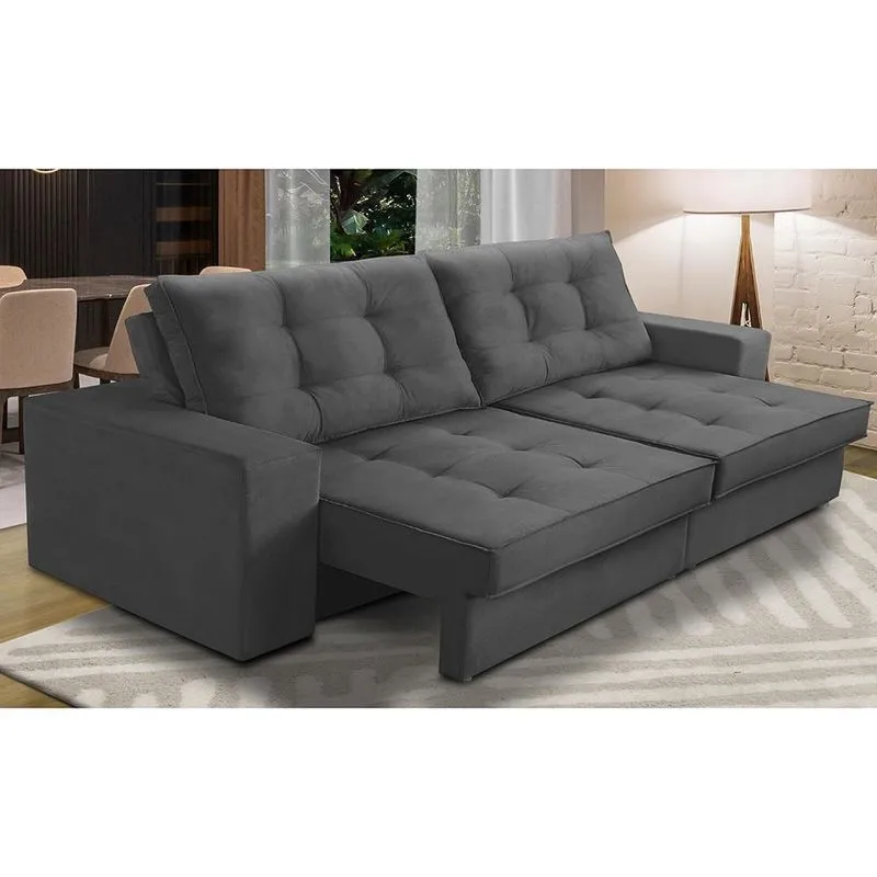 Sofá Retrátil e Reclinável 2 lugares 2,30m com Molas Giovana Suede Cinza Madelina Decor