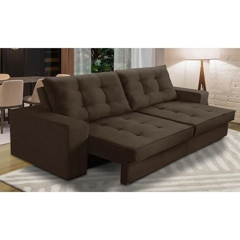 Sofá Retrátil e Reclinável 2 lugares 2,30m com Molas Giovana Suede Preto Madelina Decor