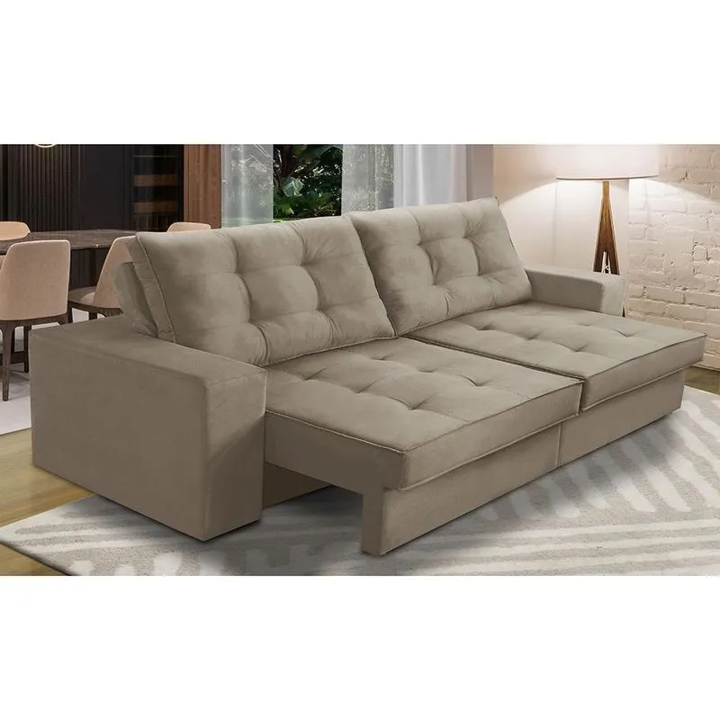 Sofá Retrátil e Reclinável 2 lugares 2,50m com Molas Giovana Suede Capuccino Madelina Decor
