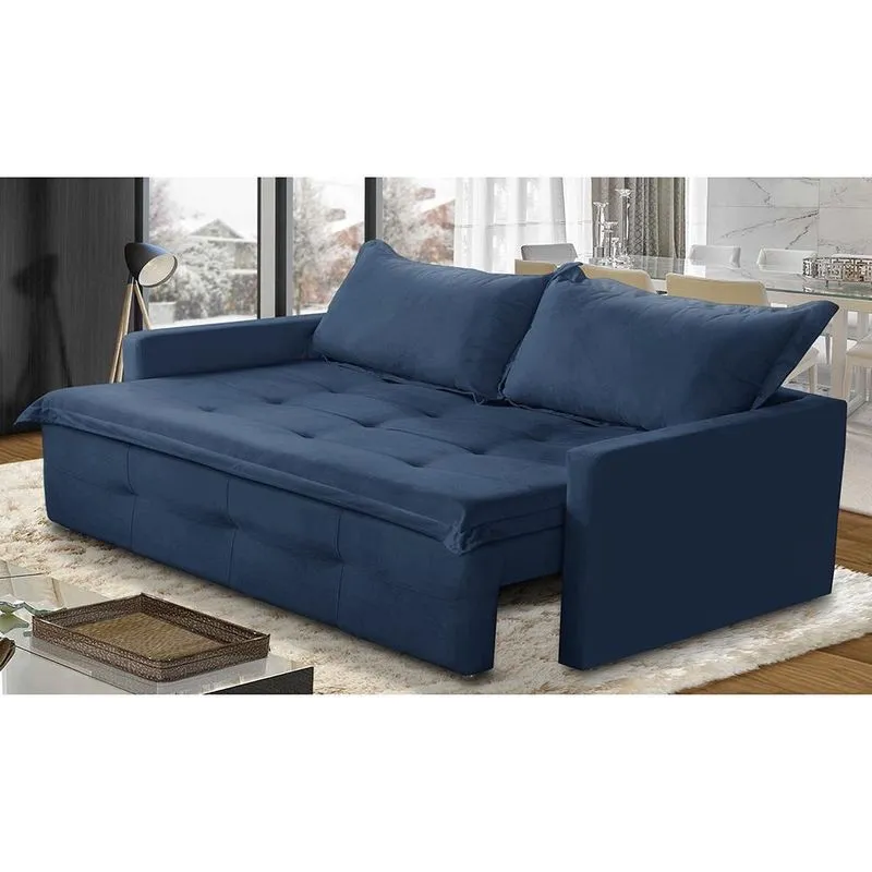 Sofá Sem Caixa Retrátil e Reclinável 1,65m com Molas Bianca Suede Azul Madelina Decor