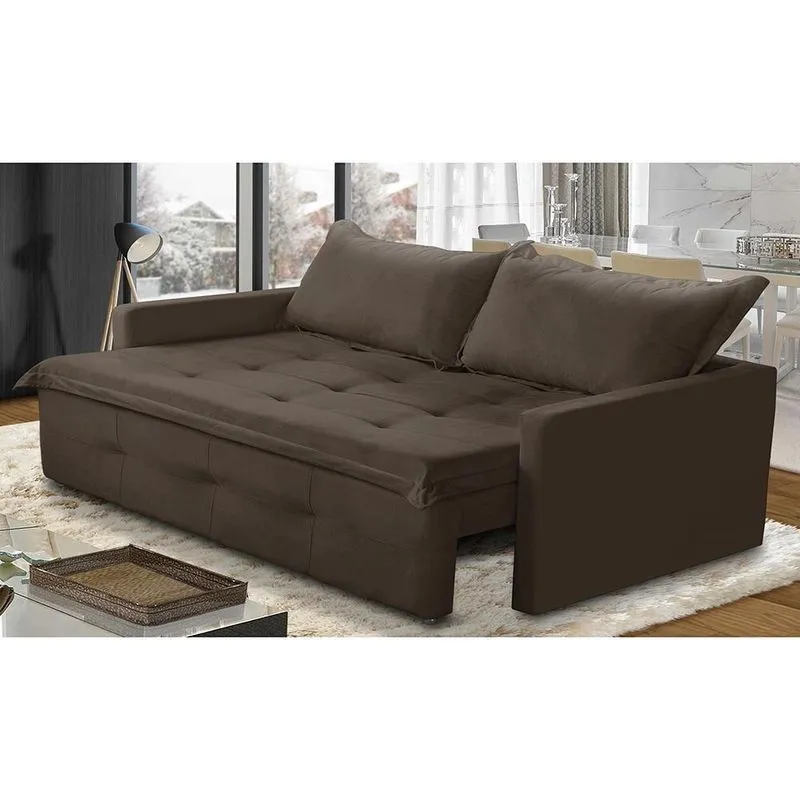 Sofá Sem Caixa Retrátil e Reclinável 1,85m com Molas Bianca Suede Marrom Madelina Decor