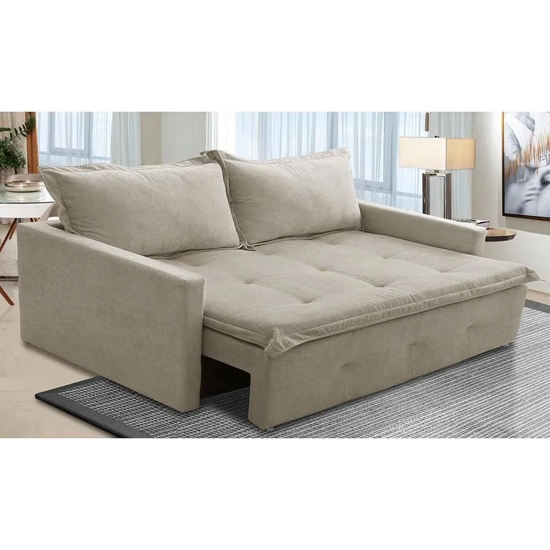 Sofá Sem Caixa Retrátil e Reclinável 1,85m com Molas Bianca Boucle Bege Madelina Decor