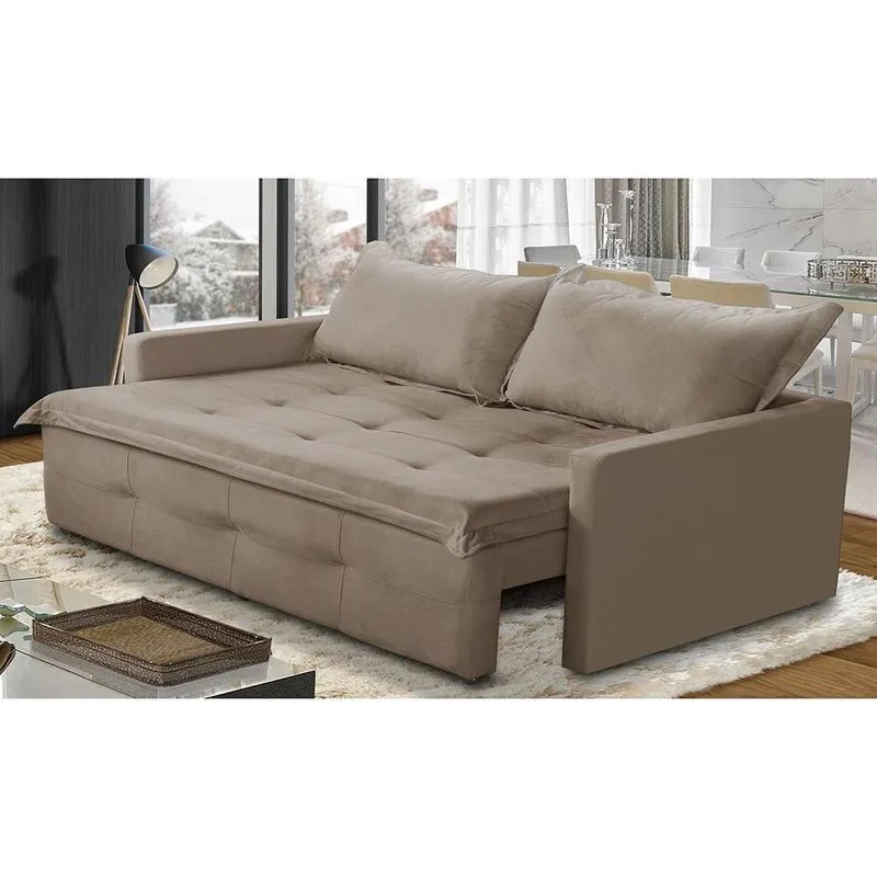 Sofá Sem Caixa Retrátil e Reclinável 2,00m com Molas Bianca Suede Capuccino Madelina Decor