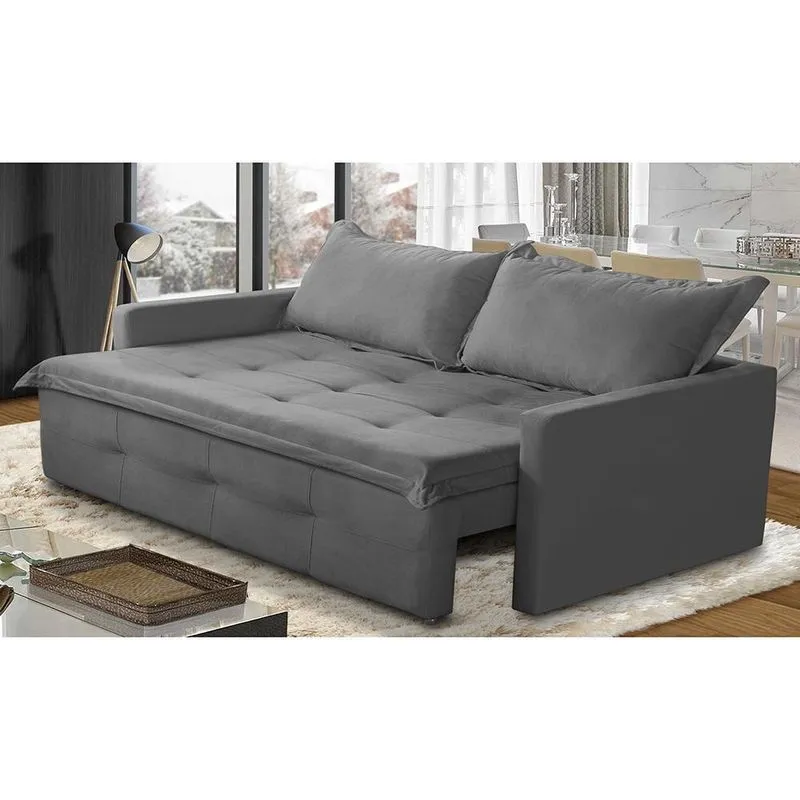 Sofá Sem Caixa Retrátil e Reclinável 2,00m com Molas Bianca Suede Cinza Madelina Decor