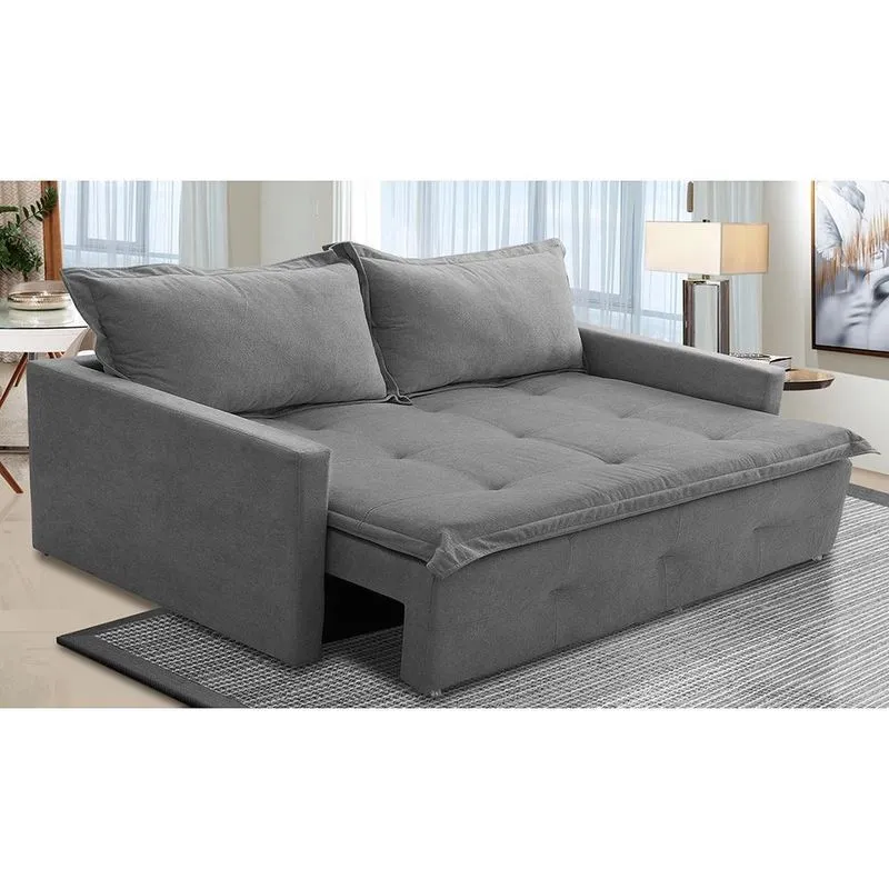 Sofá Sem Caixa Retrátil e Reclinável 2,00m com Molas Bianca Boucle Cinza Madelina Decor