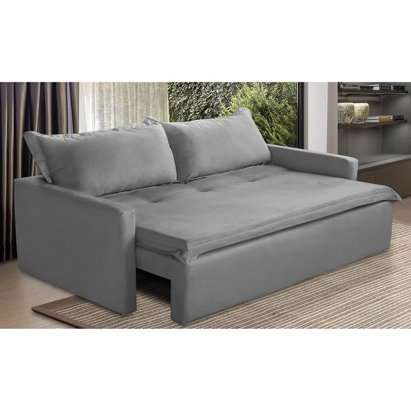 Sofá Sem Caixa Retrátil e Reclinável 1,65m com Molas Luzia Suede Cinza Madelina Decor