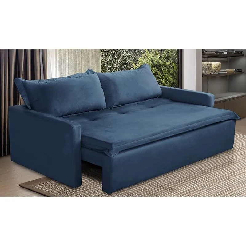 Sofá Sem Caixa Retrátil e Reclinável 1,85m com Molas Luzia Suede Azul Madelina Decor