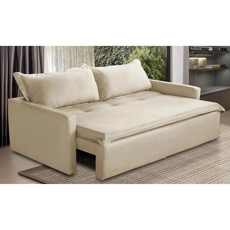 Sofá Sem Caixa Retrátil e Reclinável 1,85m com Molas Luzia Suede Bege Madelina Decor