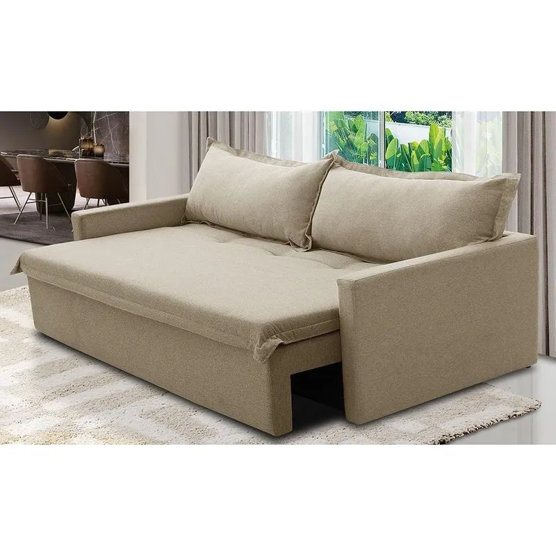 Sofá Sem Caixa Retrátil e Reclinável 1,85m com Molas Luzia Linho Bege Madelina Decor