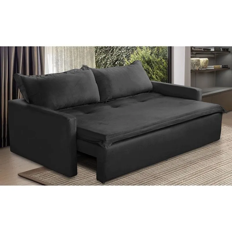 Sofá Sem Caixa Retrátil e Reclinável 2,00m com Molas Luzia Suede Preto Madelina Decor
