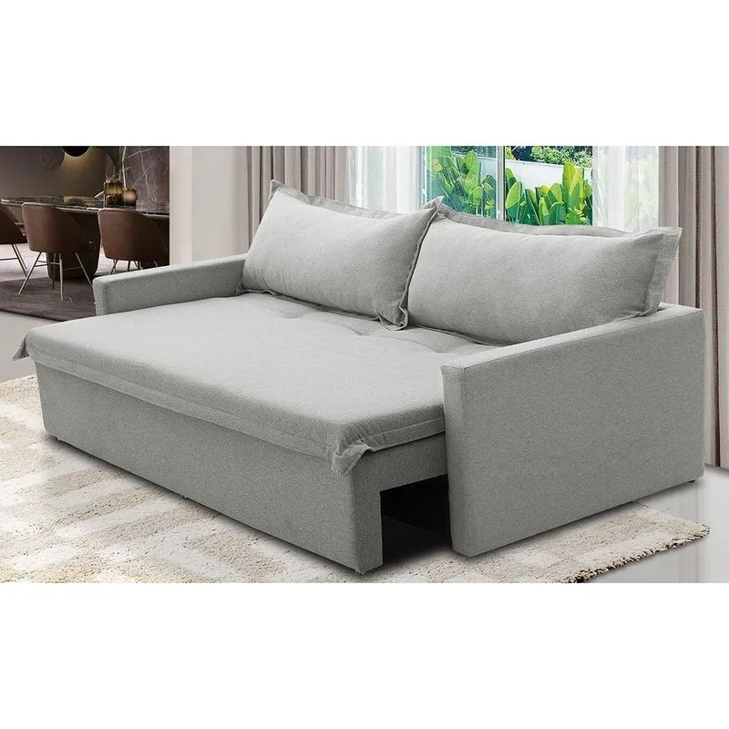 Sofá Sem Caixa Retrátil e Reclinável 2,00m com Molas Luzia Linho Cinza Madelina Decor