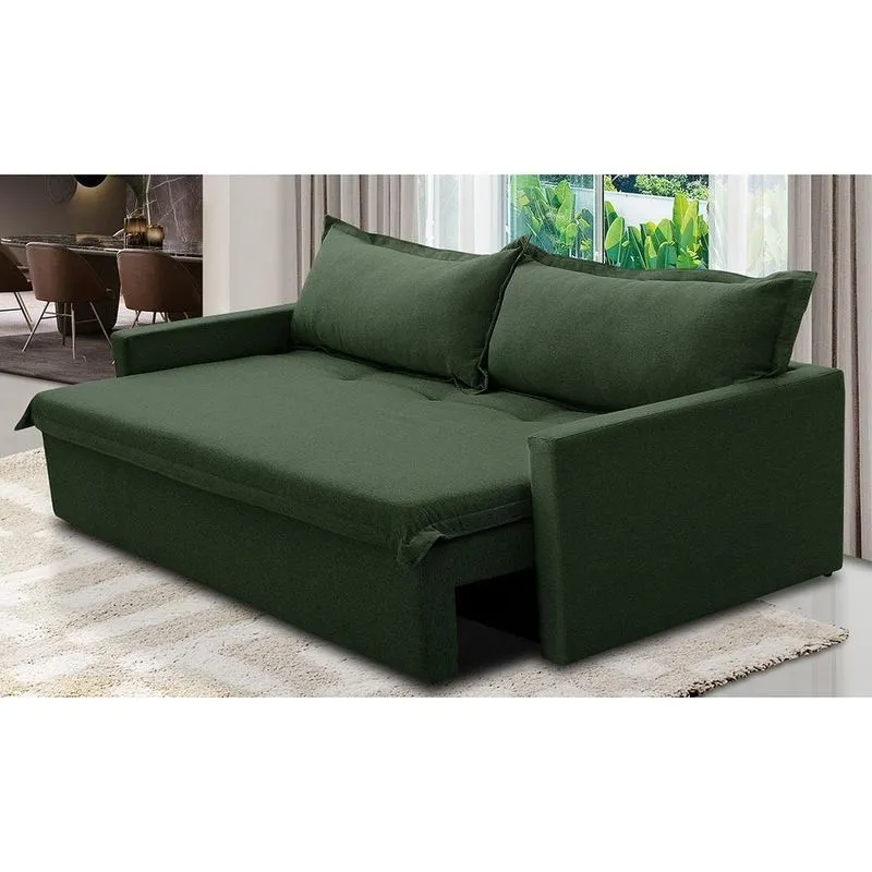 Sofá Sem Caixa Retrátil e Reclinável 2,00m com Molas Luzia Linho Verde Madelina Decor