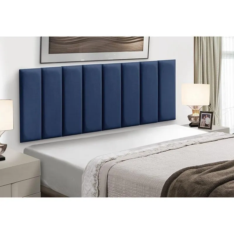 Cabeceira Painel Modular Cama Box Veludo Azul Madelina Decor
