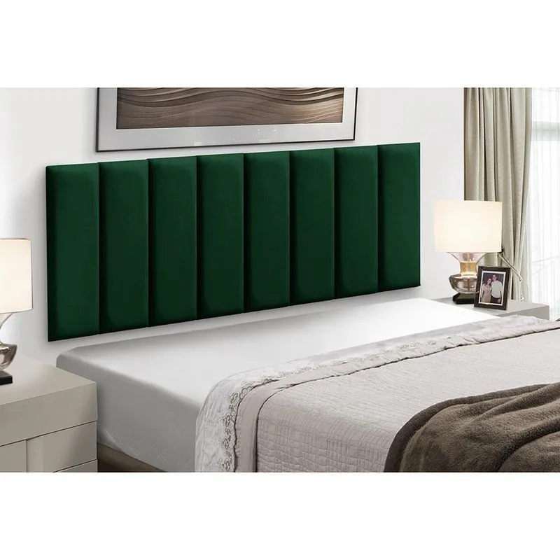 Kit 5 Cabeceiras Painel Modular Cama Box Solteiro Veludo Verde Madelina Decor