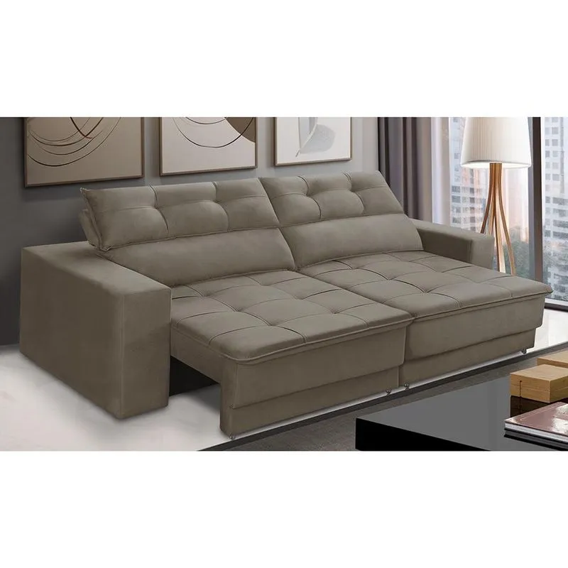 Sofá Retrátil E Reclinável 2 Lugares 1,50m Com Molas Emily Suede Capuccino Adonai Estofados