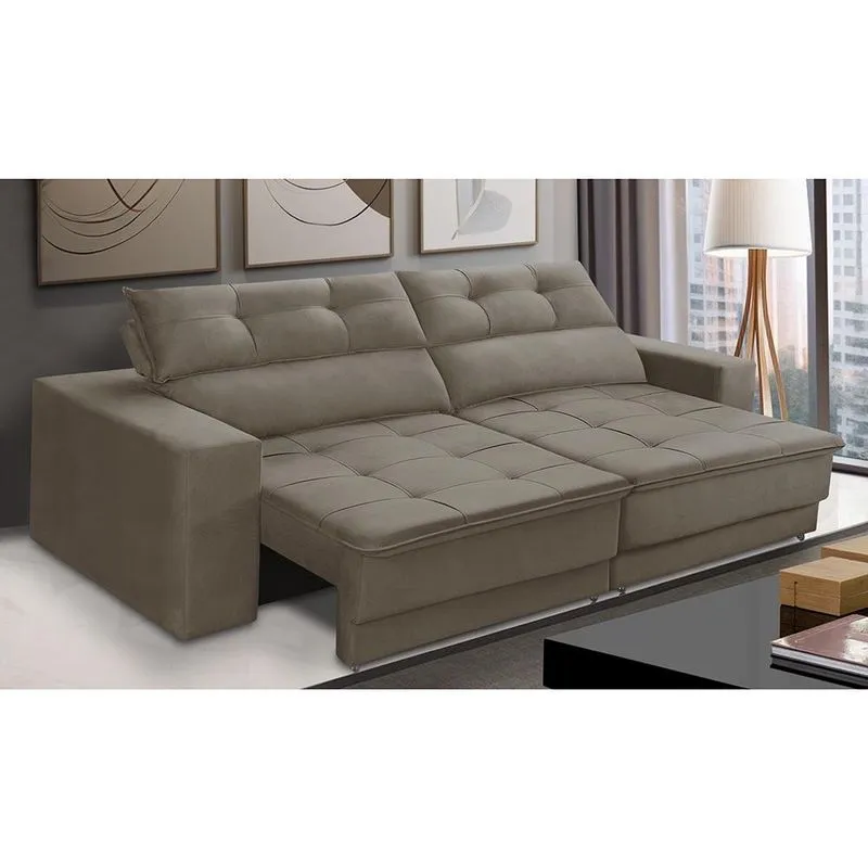 Sofá Retrátil e Reclinável 3 lugares 2,50m com Molas Emily Suede Capuccino Adonai Estofados