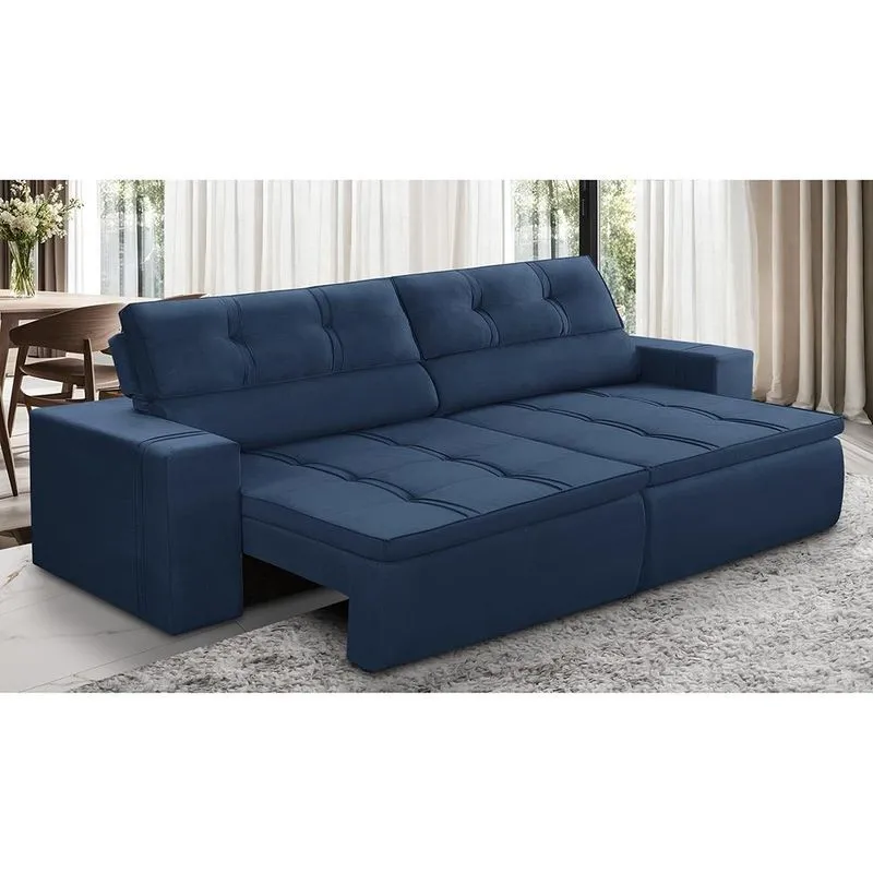 Sofá Retrátil E Reclinável 2 Lugares 1,50m Com Molas Stella Suede Azul Adonai Estofados