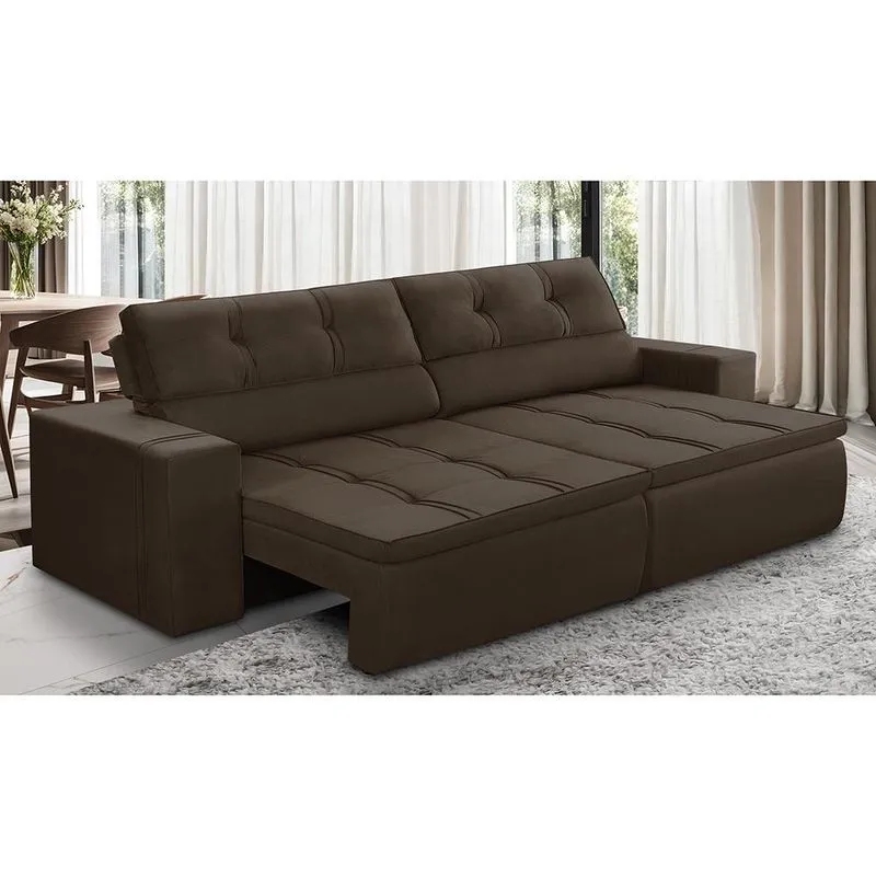 Sofá Retrátil E Reclinável 2 Lugares 1,50m Com Molas Stella Suede Marrom Adonai Estofados
