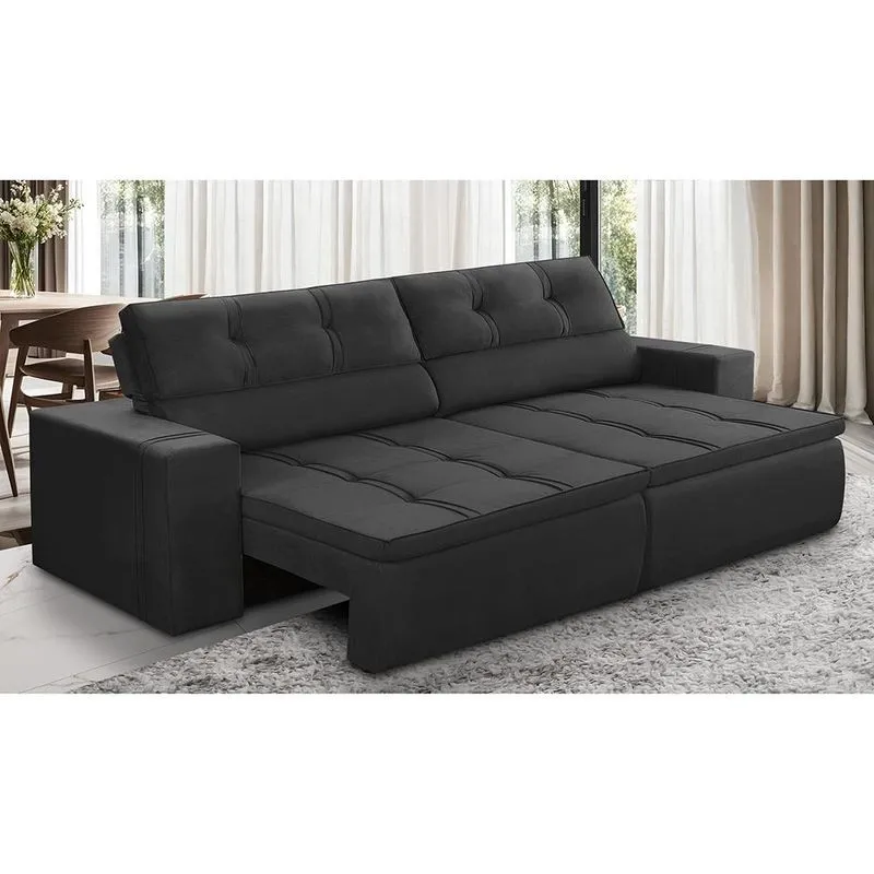 Sofá Retrátil E Reclinável 2 Lugares 1,70m Com Molas Stella Suede Preto Adonai Estofados
