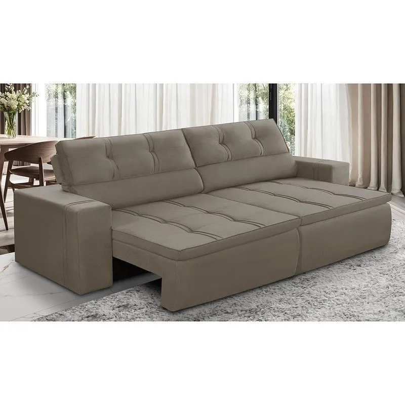 Sofá Retrátil e Reclinável 3 lugares 2,50m com Molas Stella Suede Capuccino Adonai Estofados
