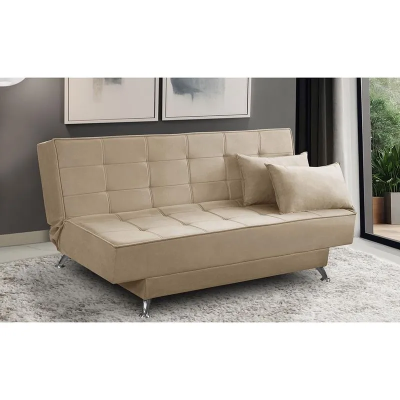 Sofá Cama 3 lugares 1,80m Diana Suede Bege Adonai Estofados