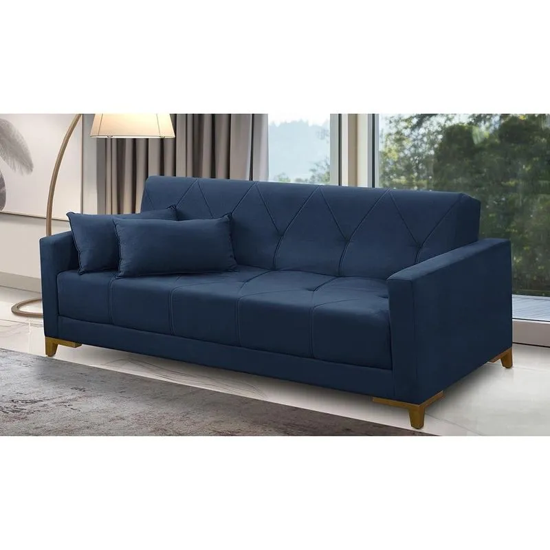 Sofá Cama 3 lugares 2,00m Aurora Suede Azul Adonai Estofados
