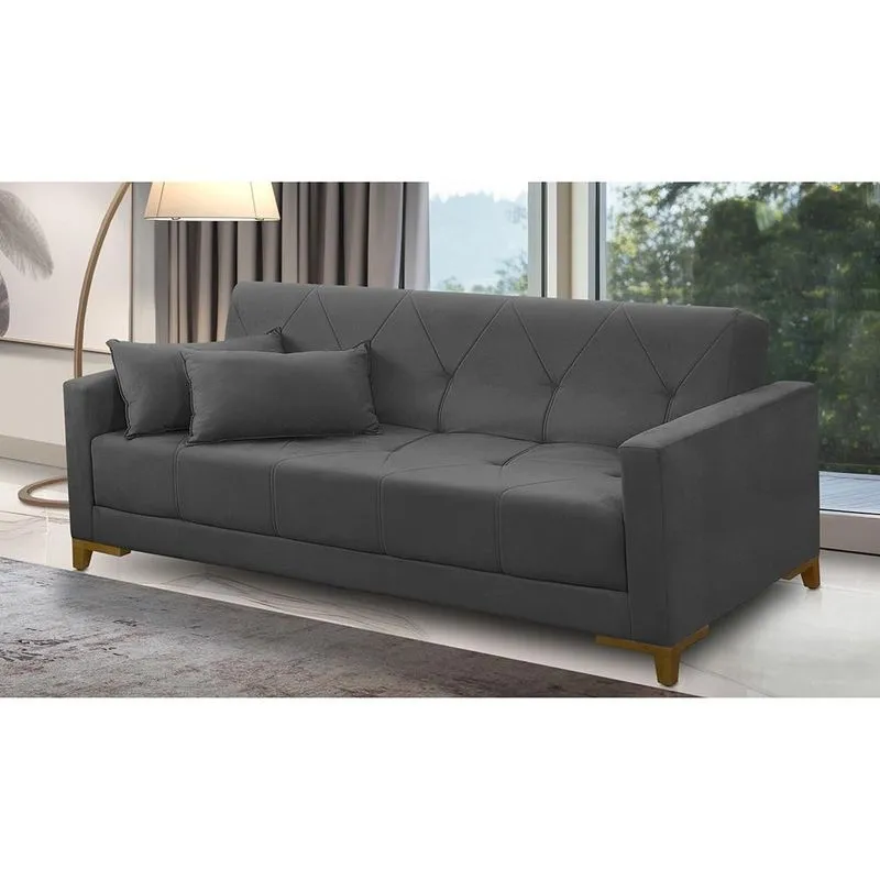 Sofá Cama 3 lugares 2,00m Aurora Suede Cinza Adonai Estofados