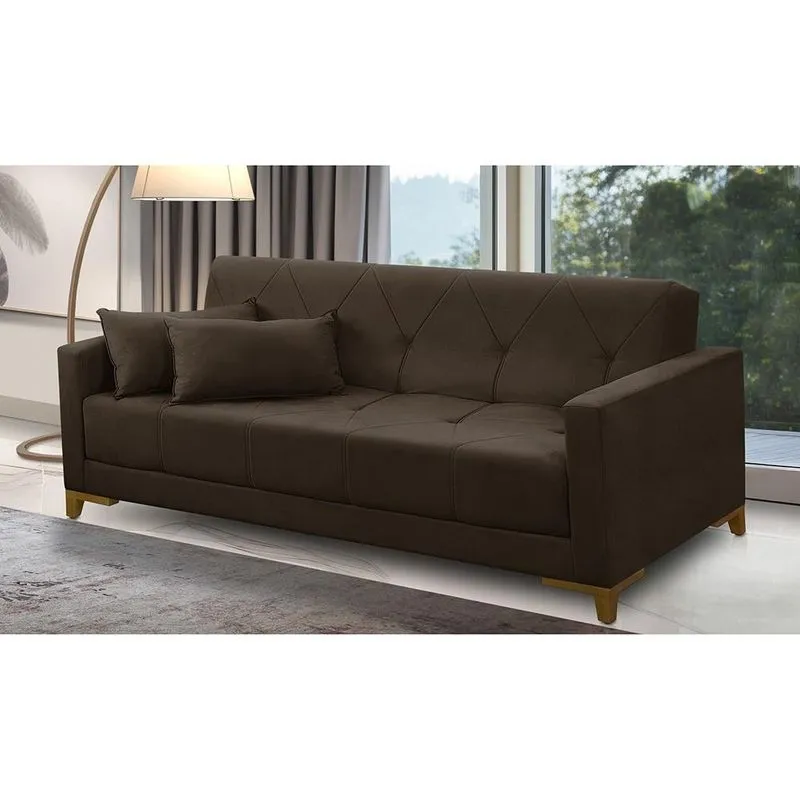 Sofá Cama 3 lugares 2,00m Aurora Suede Marrom Adonai Estofados
