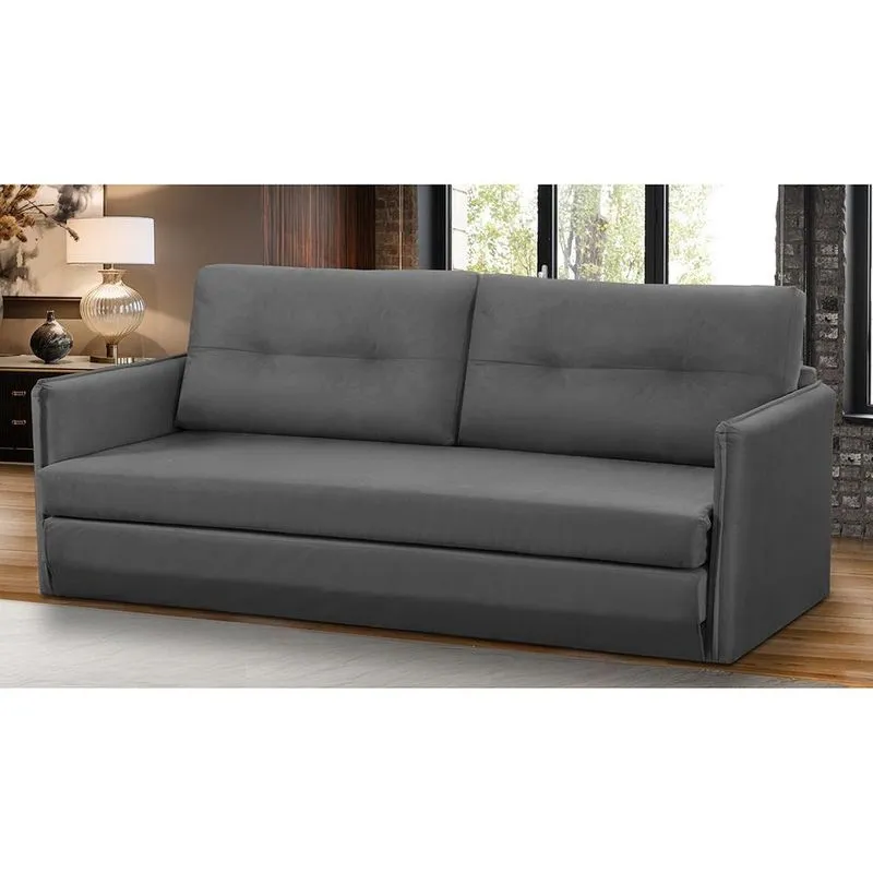 Sofá Cama 2 lugares 1,50m Luisa Suede Cinza Adonai Estofados