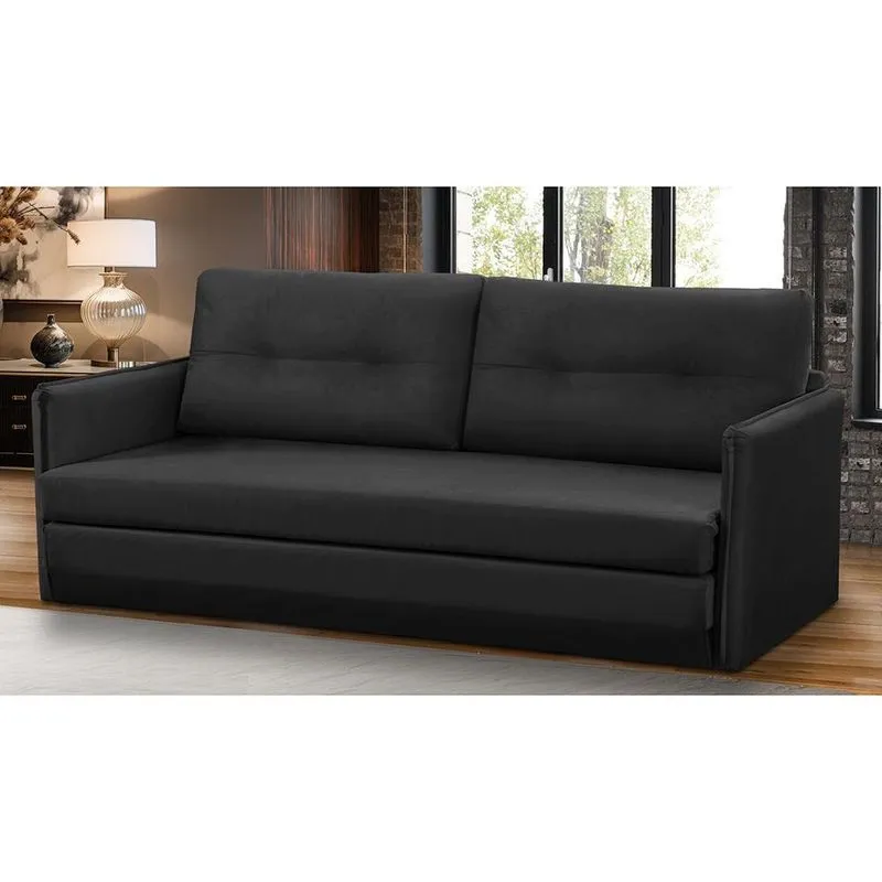Sofá Cama 2 lugares 1,50m Luisa Suede Preto Adonai Estofados