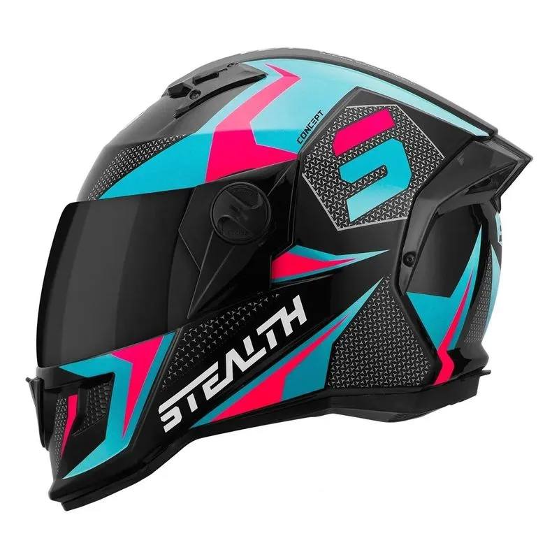 Capacete Viseira Fumê Pro Tork Stealth Concept Moto Fechado - Verde E Rosa - 60