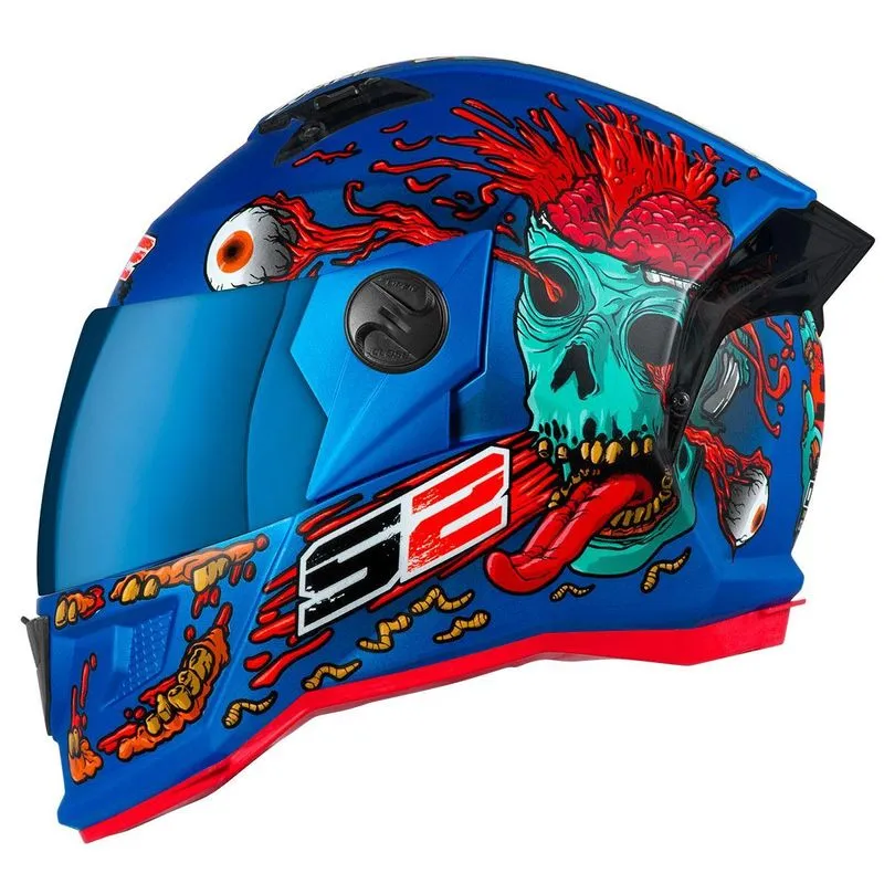 Capacete Stealth Zombie Fosco Viseira Iridium Azul 58