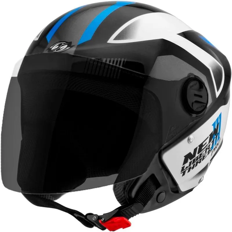 Capacete Moto Aberto Pro Tork New Liberty Three Pro Preto/Azul Tamanho 58 Viseira Fumê