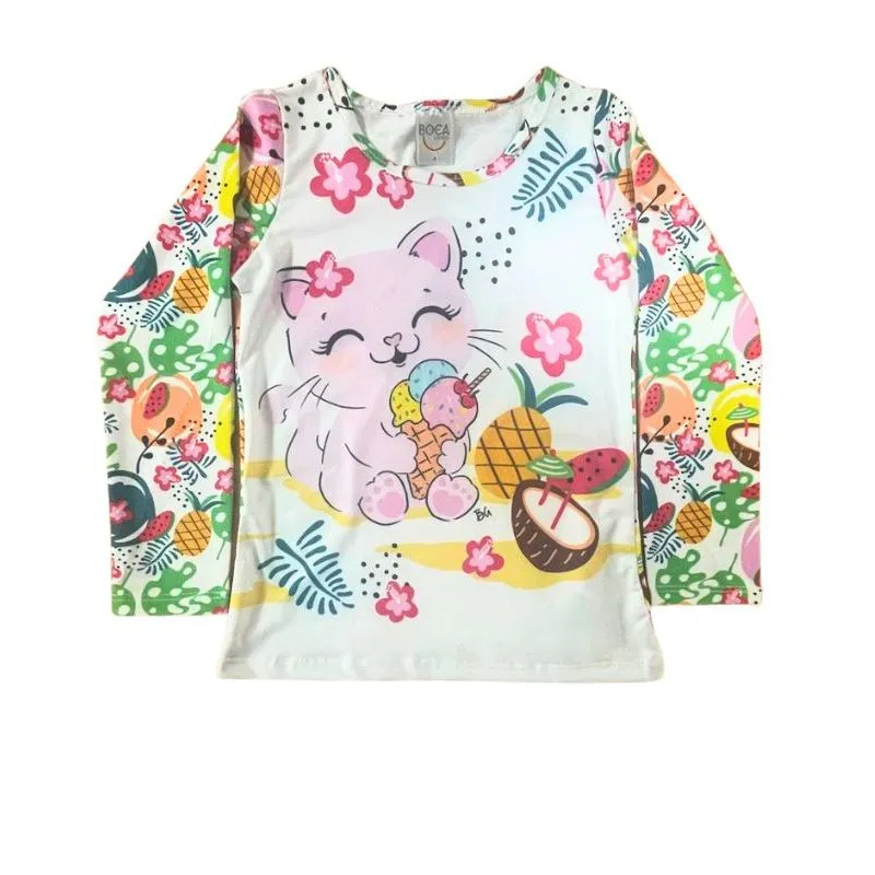 Blusa Boca Grande Moda Praia Infantil Verão Menina Estampa Diversa 4/8 -43315-BC BRANCO-6