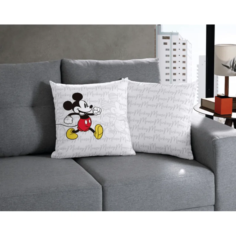CAPA ALMOFADA CETIM MICKEY WHITE 45X45CM 1033.1424 BELLA JANELA