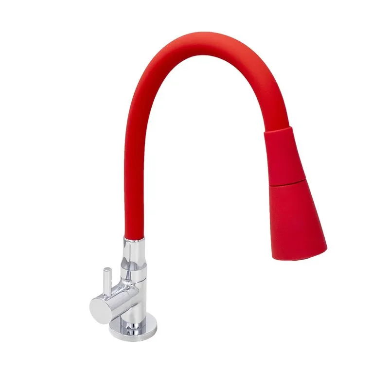 Torneira Cozinha Mesa Silicone Vermelho C61 Cone Duplo Jato