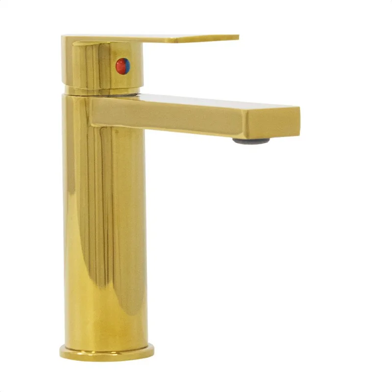 Torneira Monocomando Bancada Para Lavatório Latão Dourado