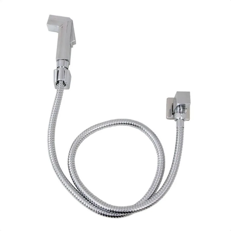 Ducha Higiênica Quadrada Registro Metal Cromado 1/4 De Volta