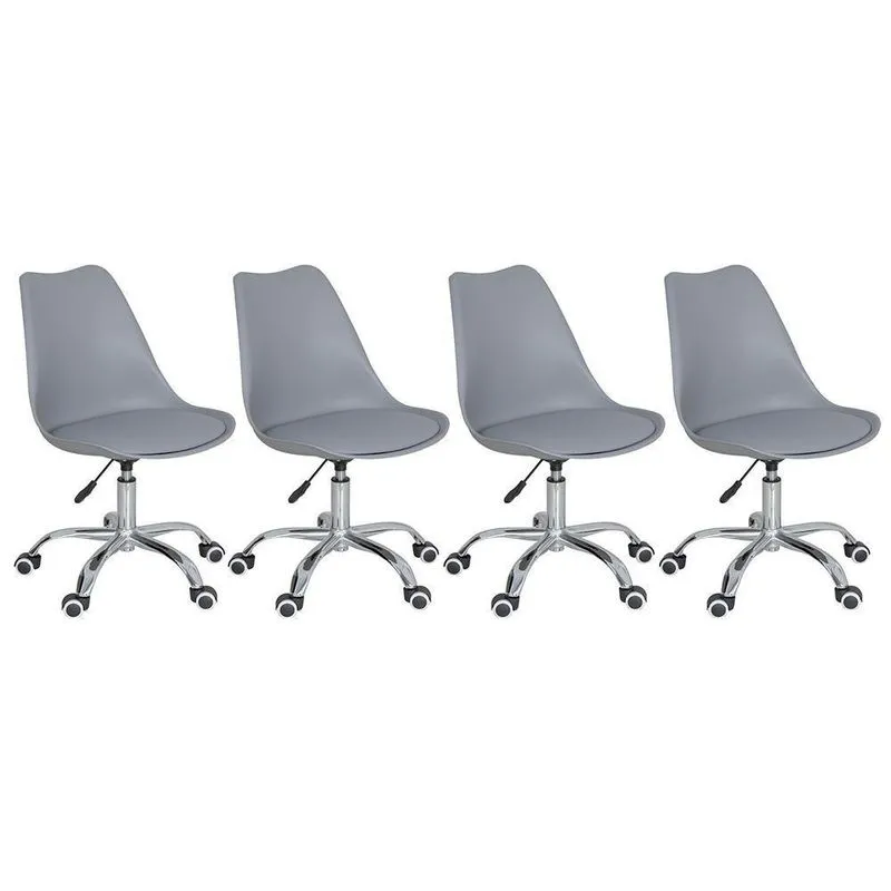 Kit 4 Cadeiras Com Rodízios Tulipa Office Escritório Cinza Claro Cinza Claro