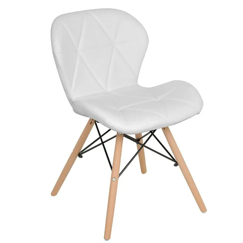 Cadeira Estofada Charles Eames Eiffel Slim Wood Confort Branco