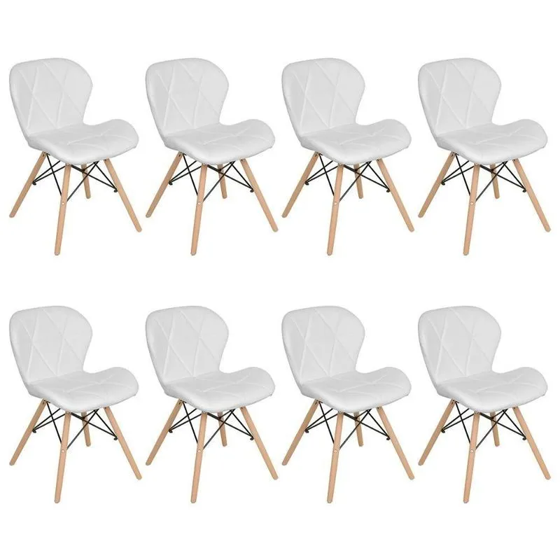 Kit 8 Cadeiras Estofadas Charles Eames Eiffel Slim Wood Confort Branco Branco