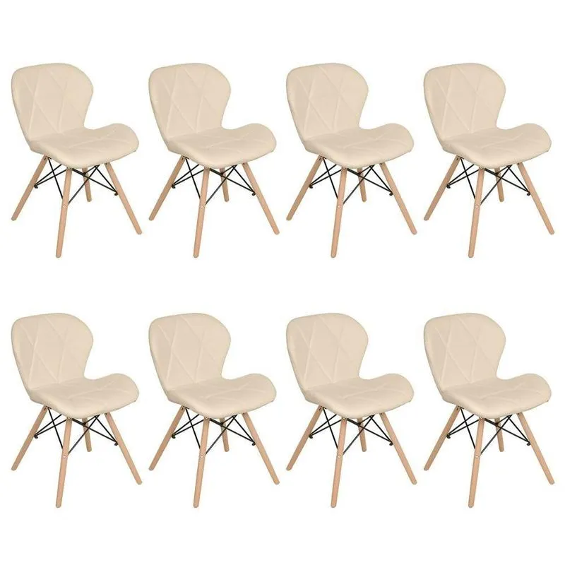 Kit 8 Cadeiras Estofadas Charles Eames Eiffel Slim Wood Confort Nude Nude
