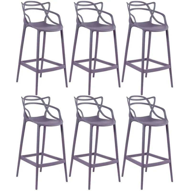 Kit 6 banquetas altas Masters Allegra 76 cm Cinza névoa