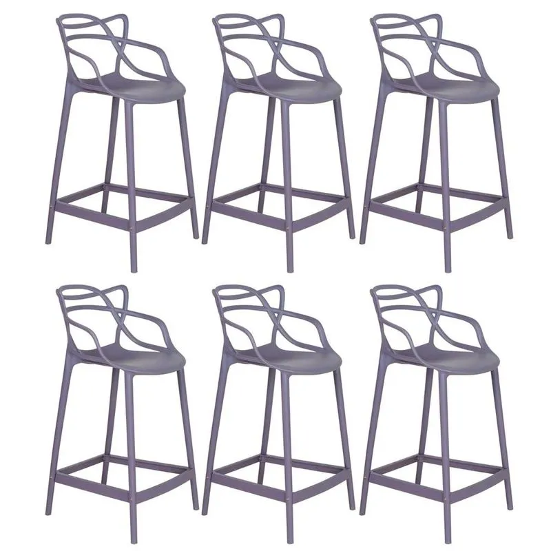Kit 6 banquetas médias Masters Allegra 66 cm Cinza névoa