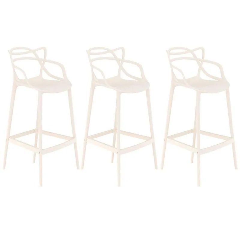 Kit 3 Banquetas Altas Bancada Cozinha Masters Allegra Creme