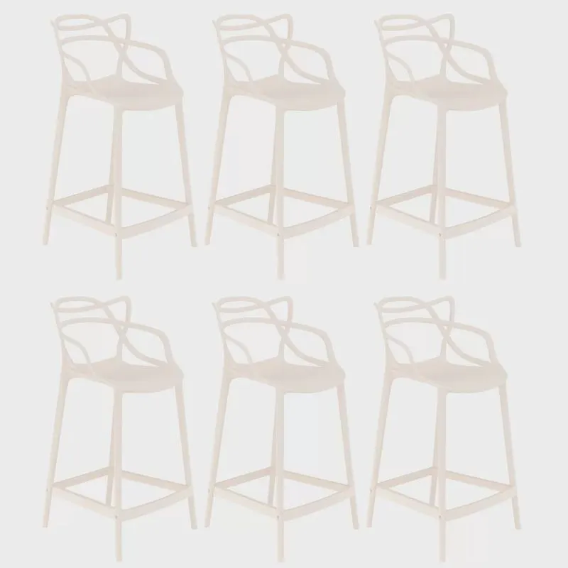 Kit 6 banquetas médias bancada cozinha Masters Allegra 66 cm Creme