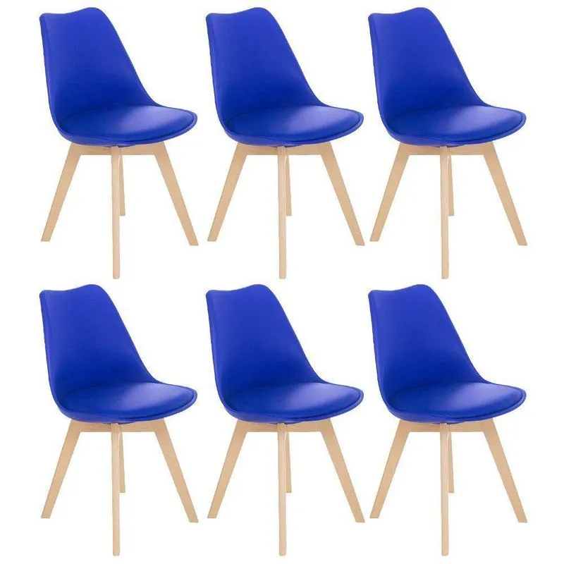 Kit 6 Cadeiras Jantar Cozinha Leda Eames Com Assento Estofado Azul Bic