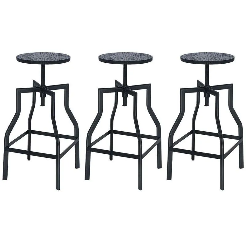 Kit 3 Banquetas Altas Retro Loft Bancada Industrial Turner Preto