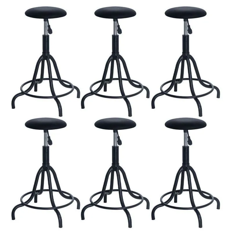 Kit 6 Banquetas Estofadas Cozinha Industrial Loft Giratória West Preto
