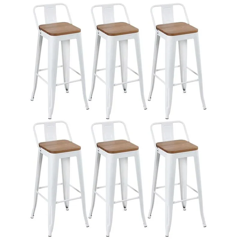 Kit 6 banquetas altas Iron Tolix com encosto e assento madeira 76 cm industrial bancada bar cozinha Branco